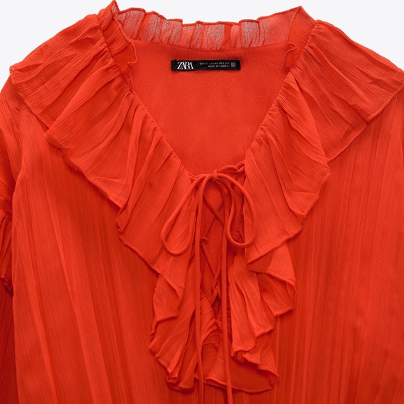 Mini Chiffon Ruffle Lace Up Dress Red - Picture 5 of 11